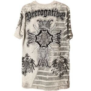 VTG Y2K Prerogative AOP Graphic Tee Men Large Gray Cross Daggers Affliction Like
